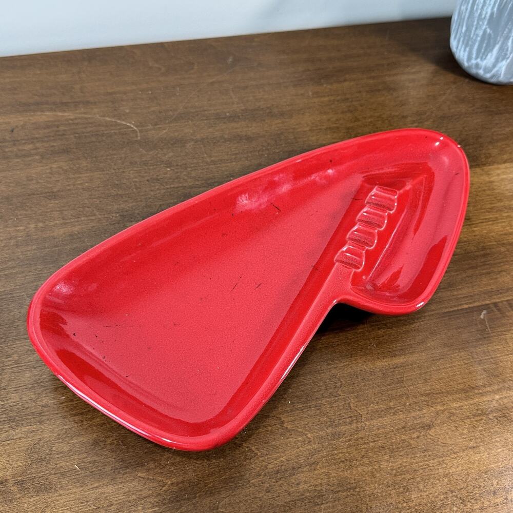 Vintage Royal Haeger Red Glaze Ceramic Ashtray Mid Century Modern Model 130 USA